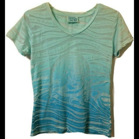 Happy Shirts Brand Hawaii Aqua Short Sleeves Sz M Na Wahine Vtg - Picture 2 of 12